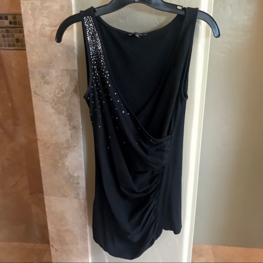Express Black Draped Rhinestone Top